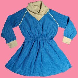 Vintage Girls 3T Dress 80's Valley Girl Velour Elastic Waist Cowl Neck V-Neck